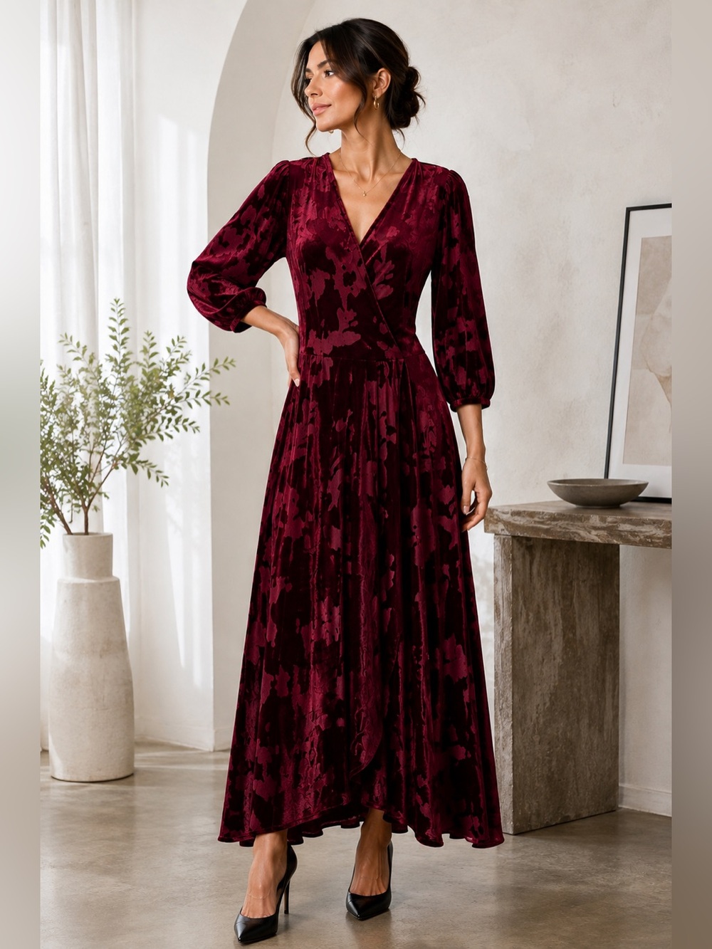 Calvin Klein Red Velvet Burnout High-Low Evening Dress Size 10